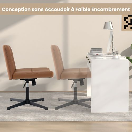 Fauteuil De Bureau Chaise De Bureau En Cuir Pu Hauteur Réglable Sans Roulettes Marron