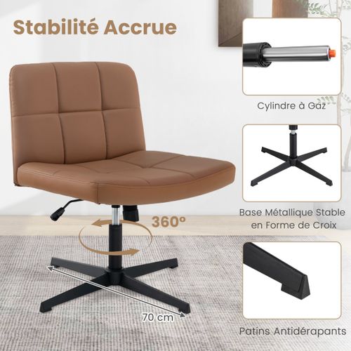 Fauteuil De Bureau Chaise De Bureau En Cuir Pu Hauteur Réglable Sans Roulettes Marron