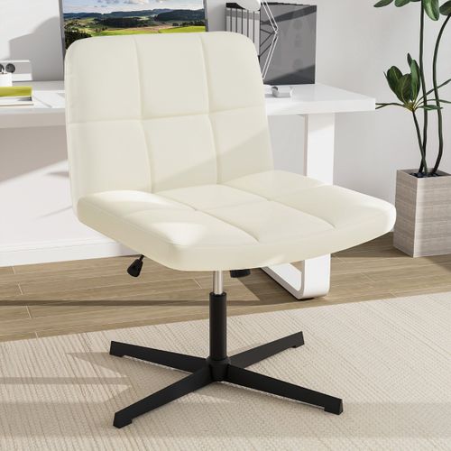 Fauteuil De Bureau Chaise De Bureau En Cuir Pu Hauteur Réglable Sans Roulettes Beige