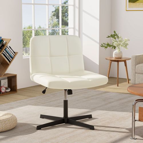 Fauteuil De Bureau Chaise De Bureau En Cuir Pu Hauteur Réglable Sans Roulettes Beige