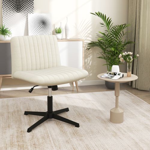 Fauteuil De Bureau Chaise De Bureau Sans Roulettes Accoudoirs Siège Large Hauteur Réglable Beige