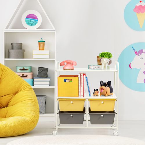 Desserte De Cuisine Chariot De Rangement à Roulettes Avec 4 Tiroirs En Ppetacier 63x37x73,5cm Jaune