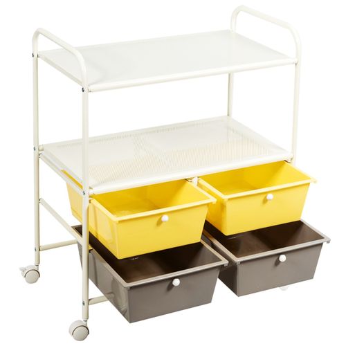 Desserte De Cuisine Chariot De Rangement à Roulettes Avec 4 Tiroirs En Ppetacier 63x37x73,5cm Jaune