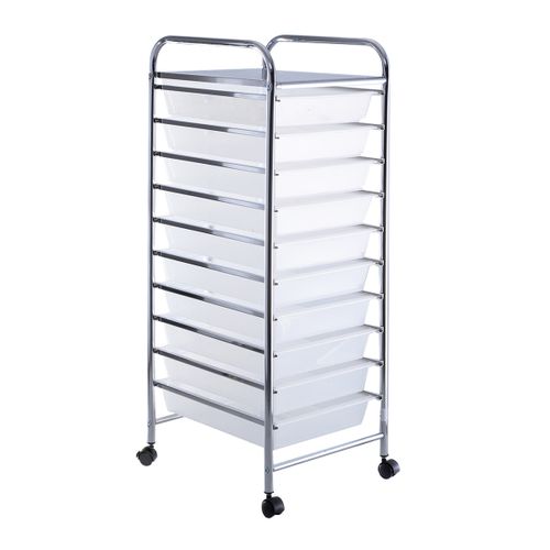 Desserte De Cuisine Chariot De Rangement Roulant 10 Tiroirs Amovibles 32,5x37x86cm Blanc
