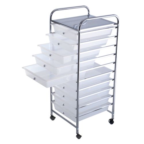 Desserte De Cuisine Chariot De Rangement Roulant 10 Tiroirs Amovibles 32,5x37x86cm Blanc