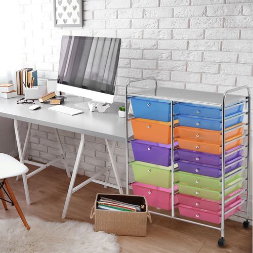 Desserte De Cuisine Chariot De Rangement Roulant 15 Tiroirs Amovibles 63x37x87cm Multicolore