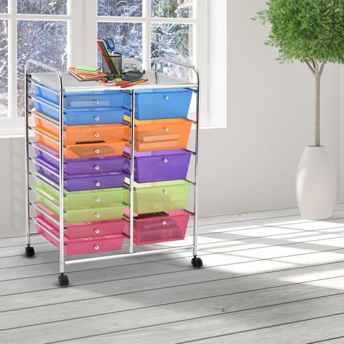 Desserte De Cuisine Chariot De Rangement Roulant 15 Tiroirs Amovibles 63x37x87cm Multicolore