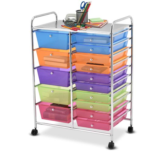 Desserte De Cuisine Chariot De Rangement Roulant 15 Tiroirs Amovibles 63x37x87cm Multicolore