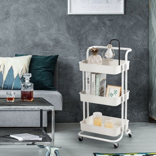 Desserte De Cuisine, Desserte à Roulettes, Chariot De Rangement 3 Paniers 42x35x87cm Blanc