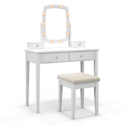 Coiffeuse Table De Maquillage Avec Miroir Tabouret Pivotant LED Et 4 Tiroirs Blanc