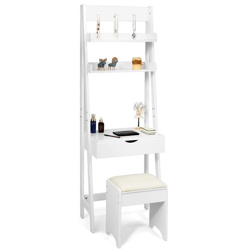Coiffeuse Table De Maquillage Avec Miroir Tabouret 2 Étagères Mdf 60x40x180cm Blanc