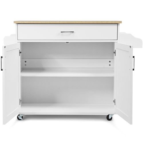 Desserte à Roulettes De Cusine Chariot De Rangement Avec Grand Placard Et Porte-serviettes Blanc