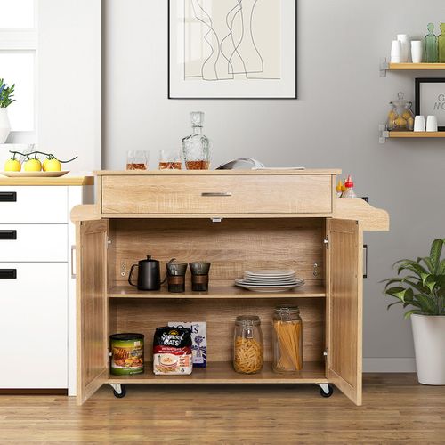 Desserte à Roulettes, Chariot De Rangement Plateau En Bois Etagères En Mdf 116x40x85cm Naturel