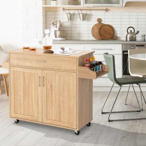 Desserte à Roulettes, Chariot De Rangement Plateau En Bois Etagères En Mdf 116x40x85cm Naturel