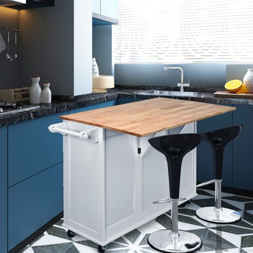 Desserte à Roulettes, Chariot De Rangement Avec Plans De Travail Rabattable En Bois Blanc