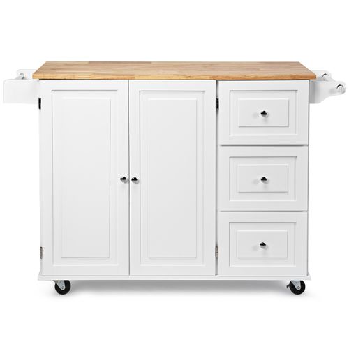 Desserte à Roulettes, Chariot De Rangement Avec Plans De Travail Rabattable En Bois Blanc