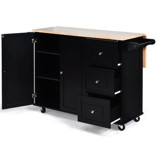 Desserte à Roulettes, Chariot De Rangement Avec Plans De Travail Rabattable En Bois Noir