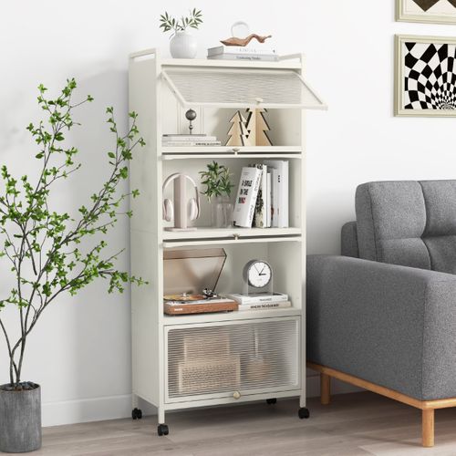 Buffet De Cuisine à Roulettes Meuble De Rangement Avec 4 Portes Pour Salle à Manger Salon Blanc