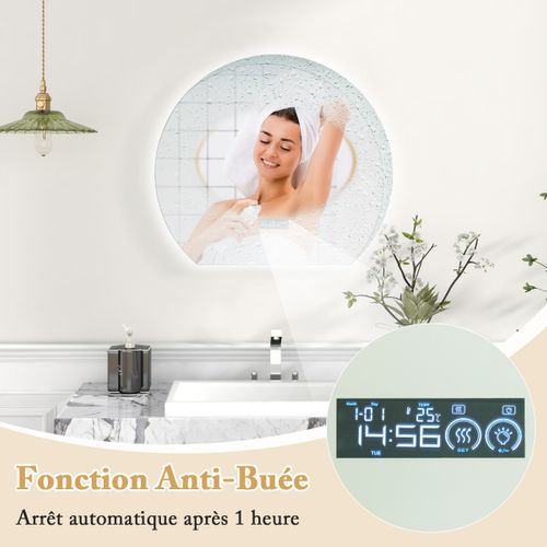 Miroir De Salle De Bain En Demi-cercle Miroir De Courtoisie à Intensité Variable LED
