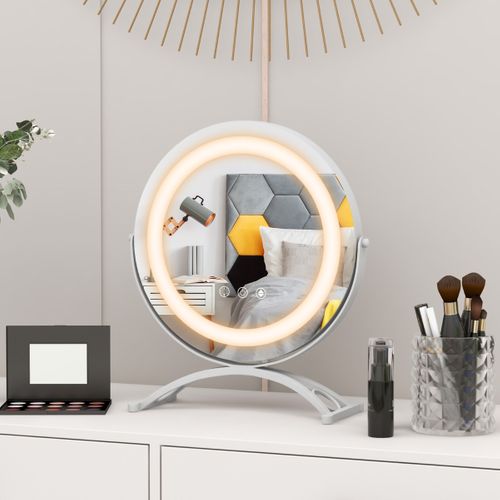 Miroir Maquillage Rond Lumière LED Réglable 30cm Écran Tactile Rotation à 360° Fonction