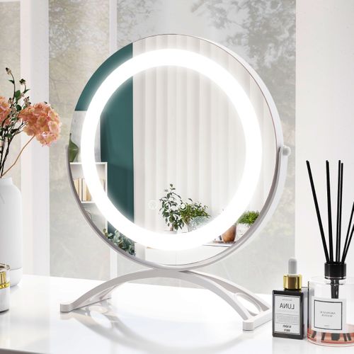 Miroir Maquillage Rond Lumière LED Réglable 30cm Écran Tactile Rotation à 360° Fonction