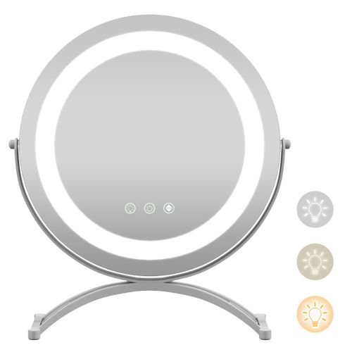 Miroir Maquillage Rond Lumière LED Réglable 30cm Écran Tactile Rotation à 360° Fonction
