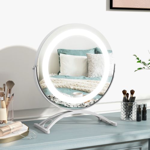 Miroir Maquillage Rond Lumière LED Réglable 30cm Écran Tactile Rotation à 360° Fonction
