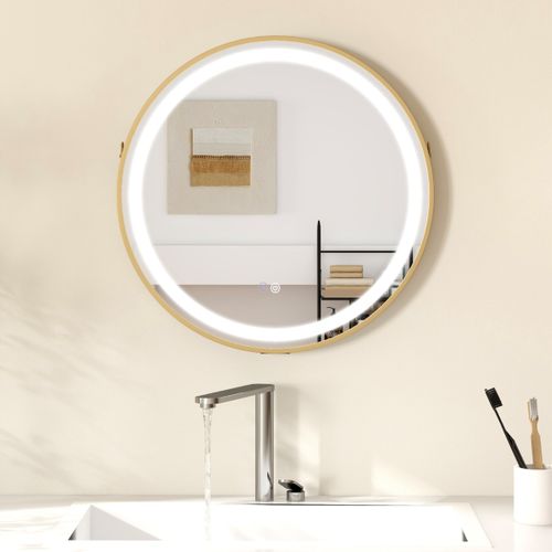 Miroir Mural De Salle De Bain Miroir Circulaire 60 X 60 Cm Avec Sangle De Suspension LED