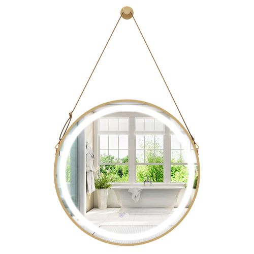 Miroir Mural De Salle De Bain Miroir Circulaire 60 X 60 Cm Avec Sangle De Suspension LED