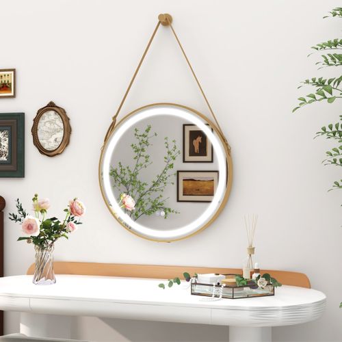 Miroir Mural De Salle De Bain Miroir Circulaire 60 X 60 Cm Avec Sangle De Suspension LED