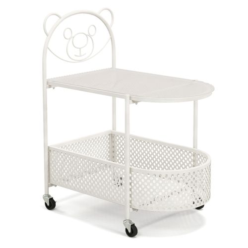 Table Basse à Roulettes, Table De Salon à 2 Niveaux Avec Panier 60 X 40 X 76 Cm Blanc