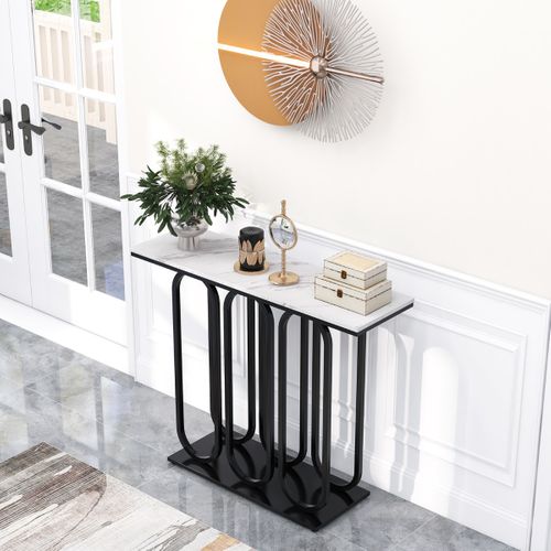 Table Console Table D'entrée De 100 Cm Pieds Réglables Kits Anti-basculement Blancetnoir Faux Marbre