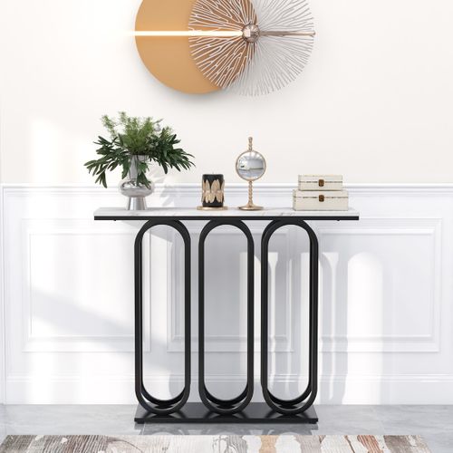 Table Console Table D'entrée De 100 Cm Pieds Réglables Kits Anti-basculement Blancetnoir Faux Marbre