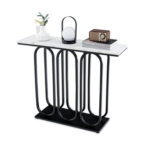 Table Console Table D'entrée De 100 Cm Pieds Réglables Kits Anti-basculement Blancetnoir Faux Marbre