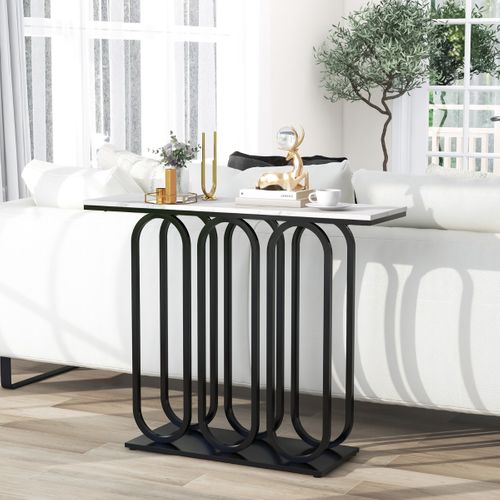 Table Console Table D'entrée De 100 Cm Pieds Réglables Kits Anti-basculement Blancetnoir Faux Marbre