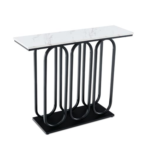 Table Console Table D'entrée De 100 Cm Pieds Réglables Kits Anti-basculement Blancetnoir Faux Marbre