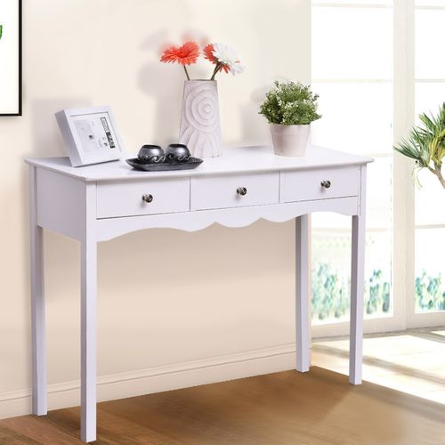 Table Console Table D'entrée Vintage Avec 3 Tiroirs Mdf 100x32x75cm Blanc