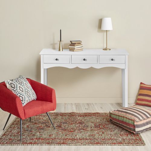 Table Console Table D'entrée Vintage Avec 3 Tiroirs Mdf 100x32x75cm Blanc