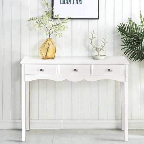 Table Console Table D'entrée Vintage Avec 3 Tiroirs Mdf 100x32x75cm Blanc