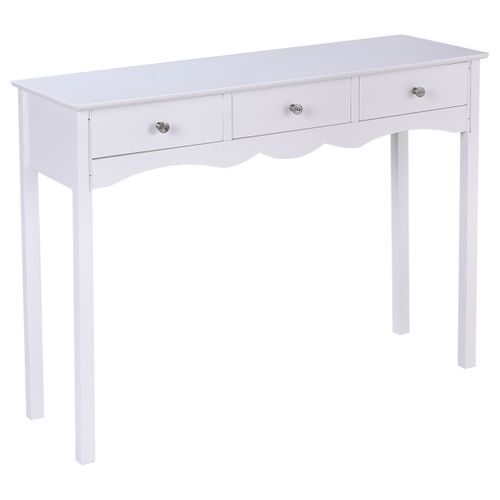 Table Console Table D'entrée Vintage Avec 3 Tiroirs Mdf 100x32x75cm Blanc