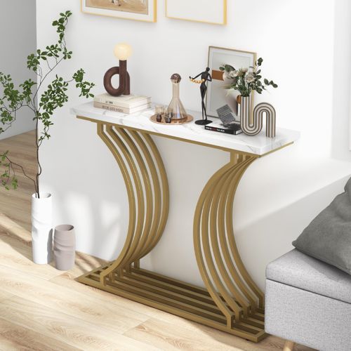 Table Console Table D'entrée Imprimée Marbre 100 X 29,5 X 80,5 Cm Moderne Blanc