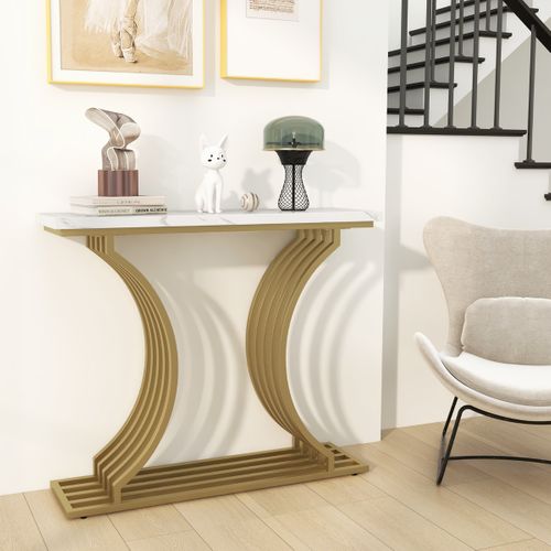 Table Console Table D'entrée Imprimée Marbre 100 X 29,5 X 80,5 Cm Moderne Blanc