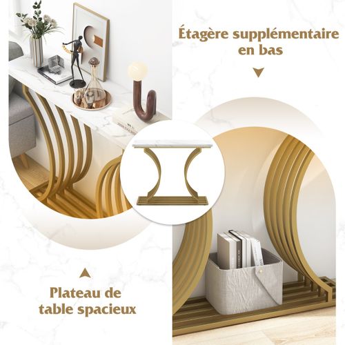 Table Console Table D'entrée Imprimée Marbre 100 X 29,5 X 80,5 Cm Moderne Blanc