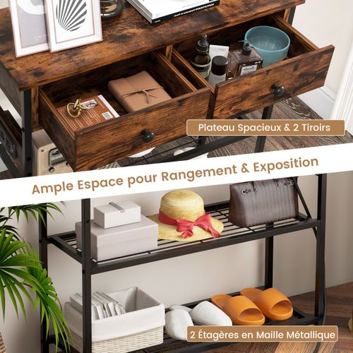Table Console Table D'entrée Avec Station De Chargement 2 Tiroirset2 Étagères 81x30x81 Cm Bois