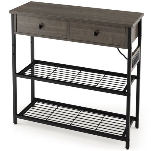 Table Console Table D'entrée Avec Station De Chargement 2 Tiroirset2 Étagères 81x30x81 Cm Gris