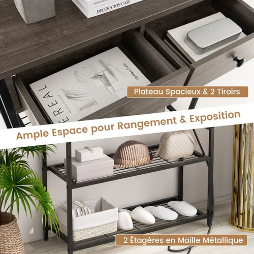 Table Console Table D'entrée Avec Station De Chargement 2 Tiroirset2 Étagères 81x30x81 Cm Gris