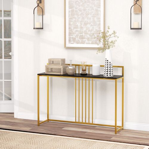 Table Console Table D'entrée Avec Plateau En Faux Marbre Et Cadre En Métal 120 X 32 X 89 Cm Noir