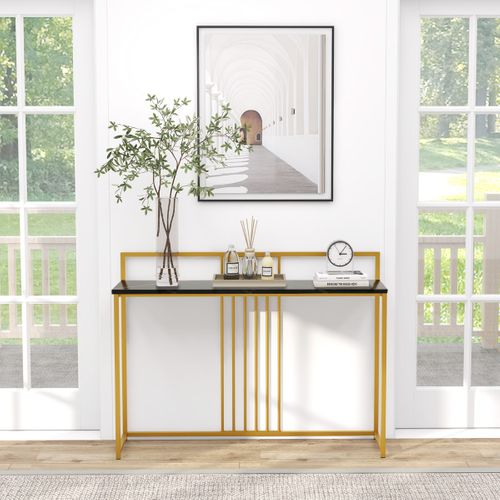 Table Console Table D'entrée Avec Plateau En Faux Marbre Et Cadre En Métal 120 X 32 X 89 Cm Noir