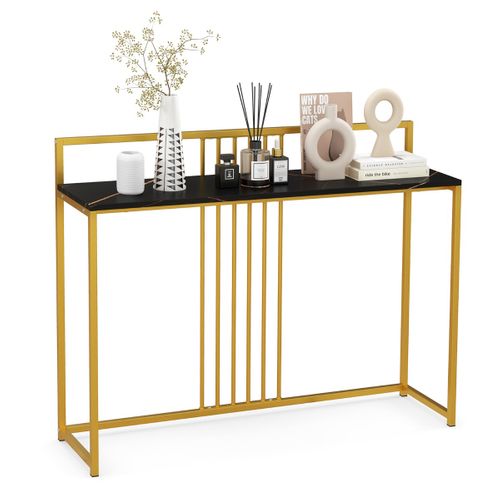 Table Console Table D'entrée Avec Plateau En Faux Marbre Et Cadre En Métal 120 X 32 X 89 Cm Noir