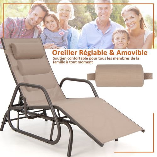 Bain De Soleil Design à Glissement à Dossier Réglable 3 Positions Transat Jardin Extérieur